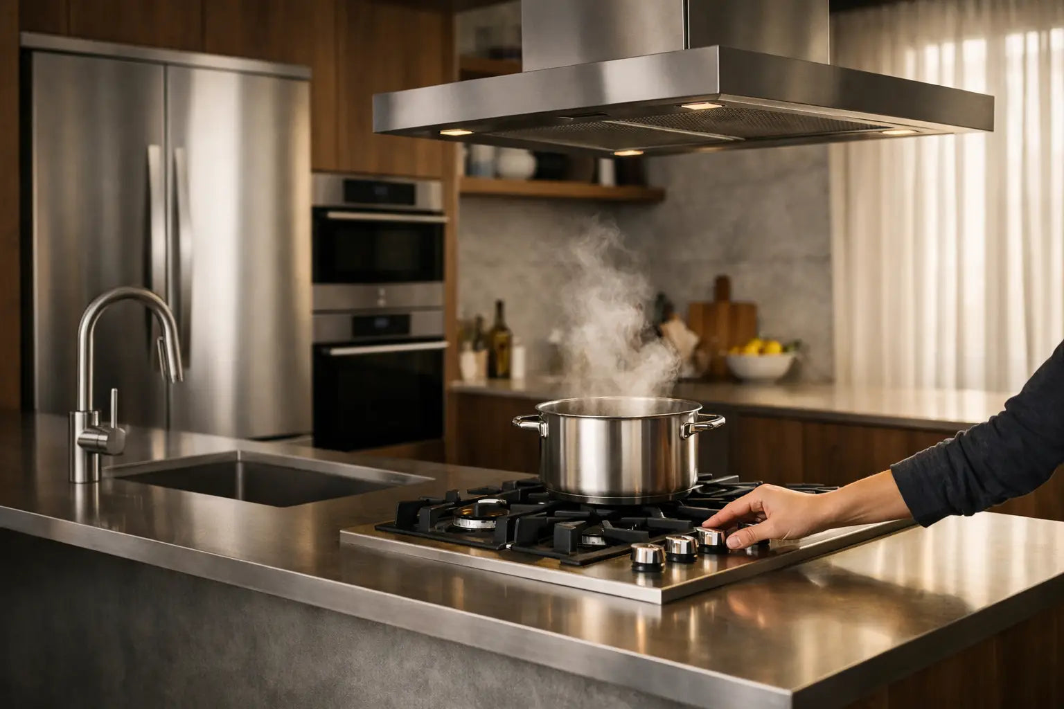 Cocinas modernas de acero inoxidable bien pensadas