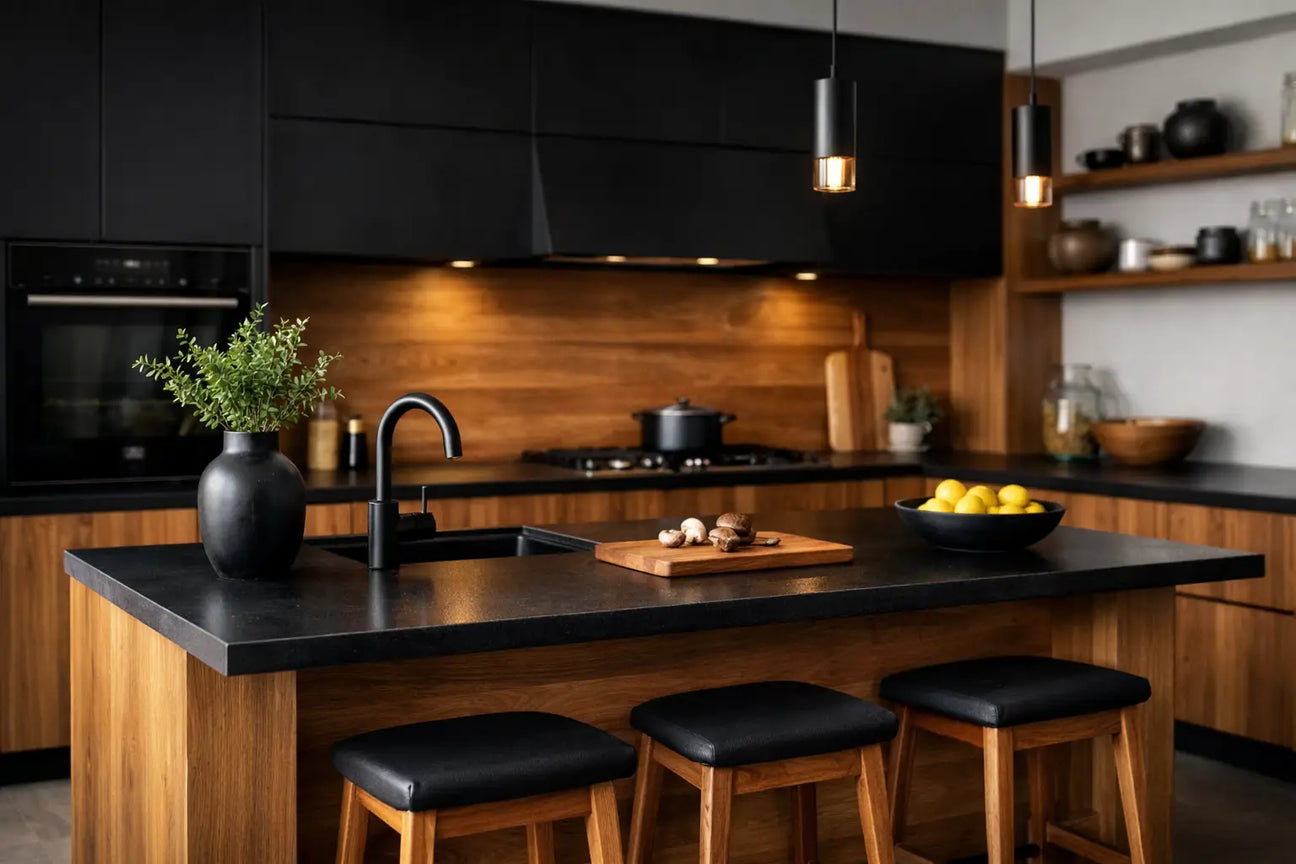 Tendencias de cocinas modernas con madera y negro
