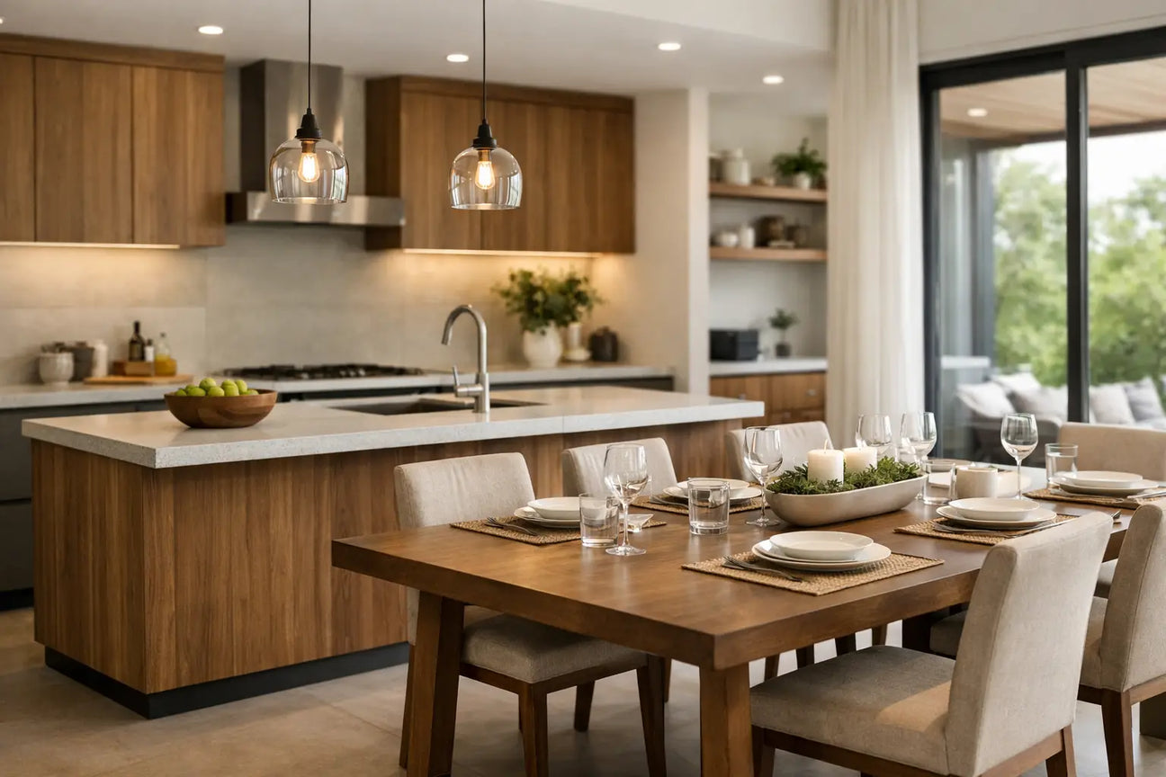 Cocina con isla y comedor integrado bien pensada