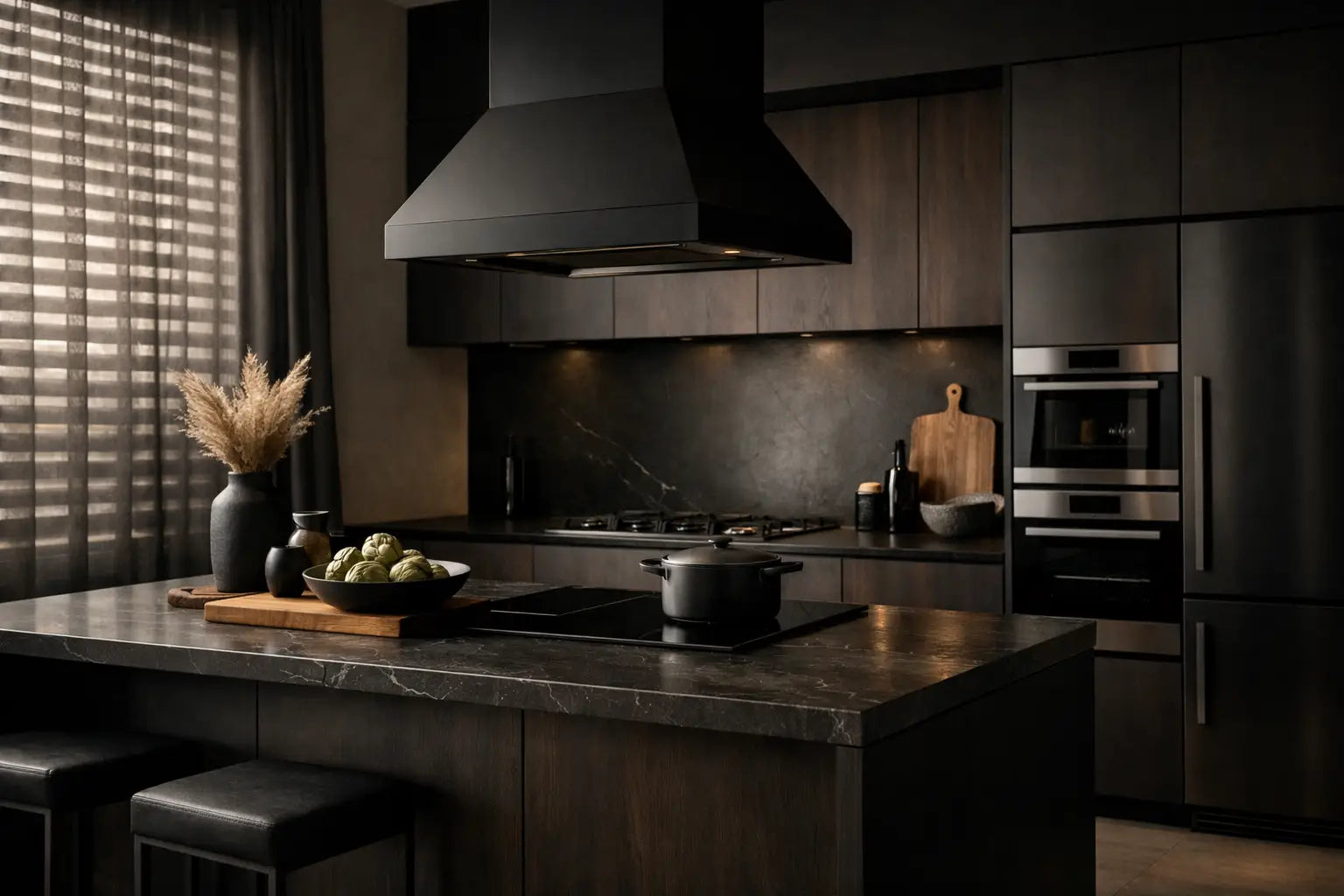 Cocinas oscuras modernas con luz y carácter