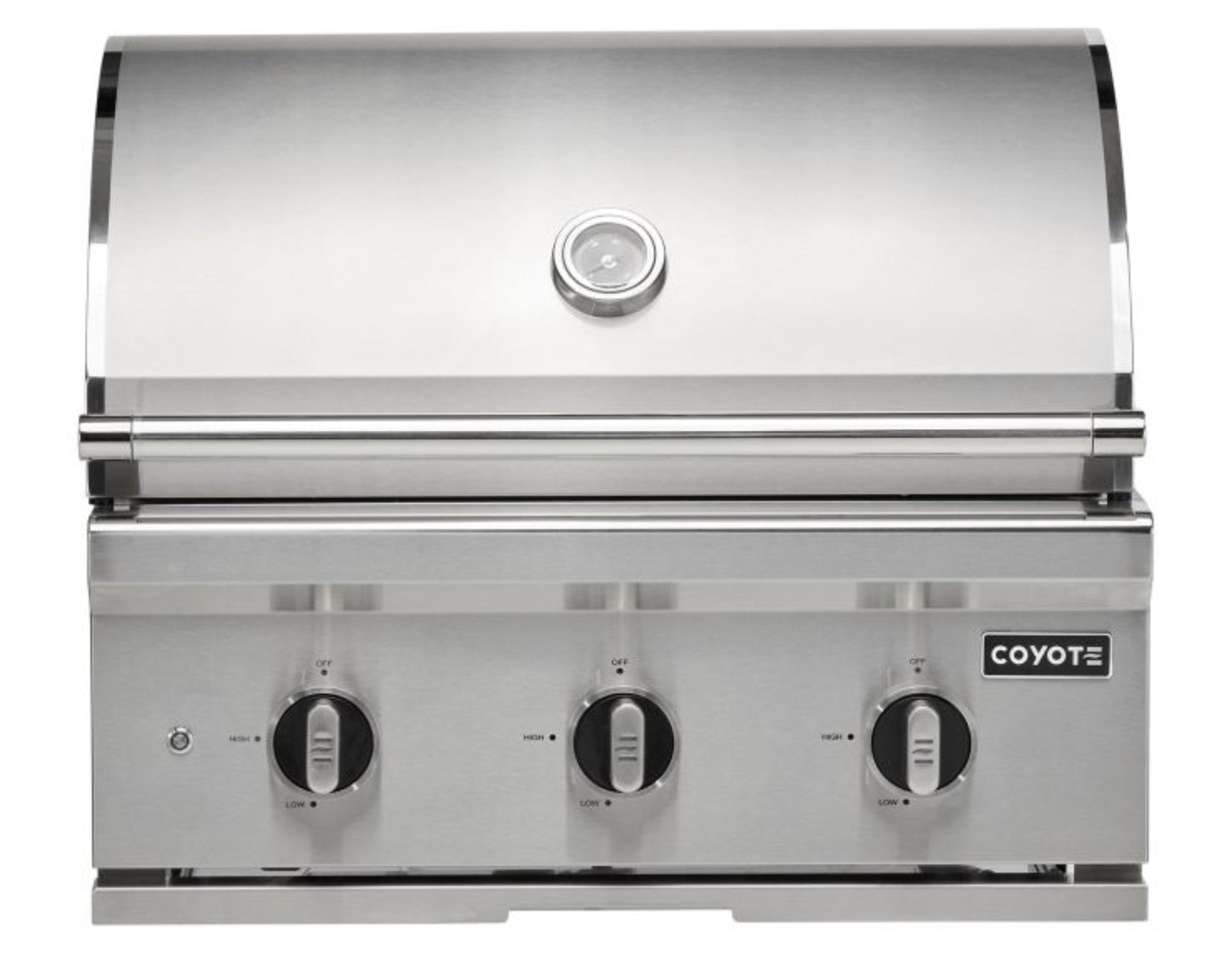 Parrilla empotrable Coyote Serie C C3C30NG con tapa cerrada y tres perillas de control