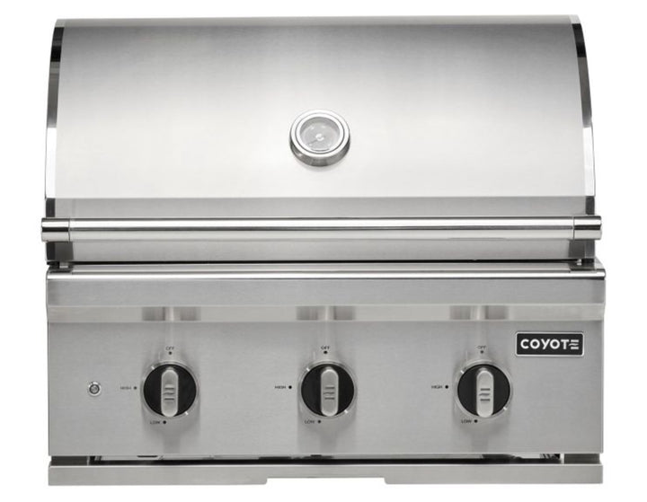 Parrilla empotrable Coyote Serie C C3C30NG con tapa cerrada y tres perillas de control