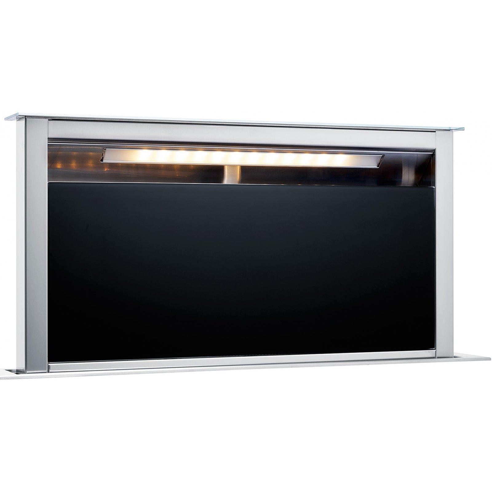Campana downdraft Franke FDW 908 IB XS extendida con iluminación LED, vista frontal