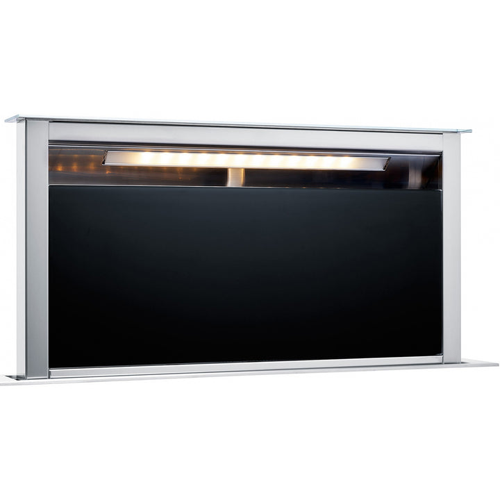 Campana downdraft Franke FDW 908 IB XS extendida con iluminación LED, vista frontal