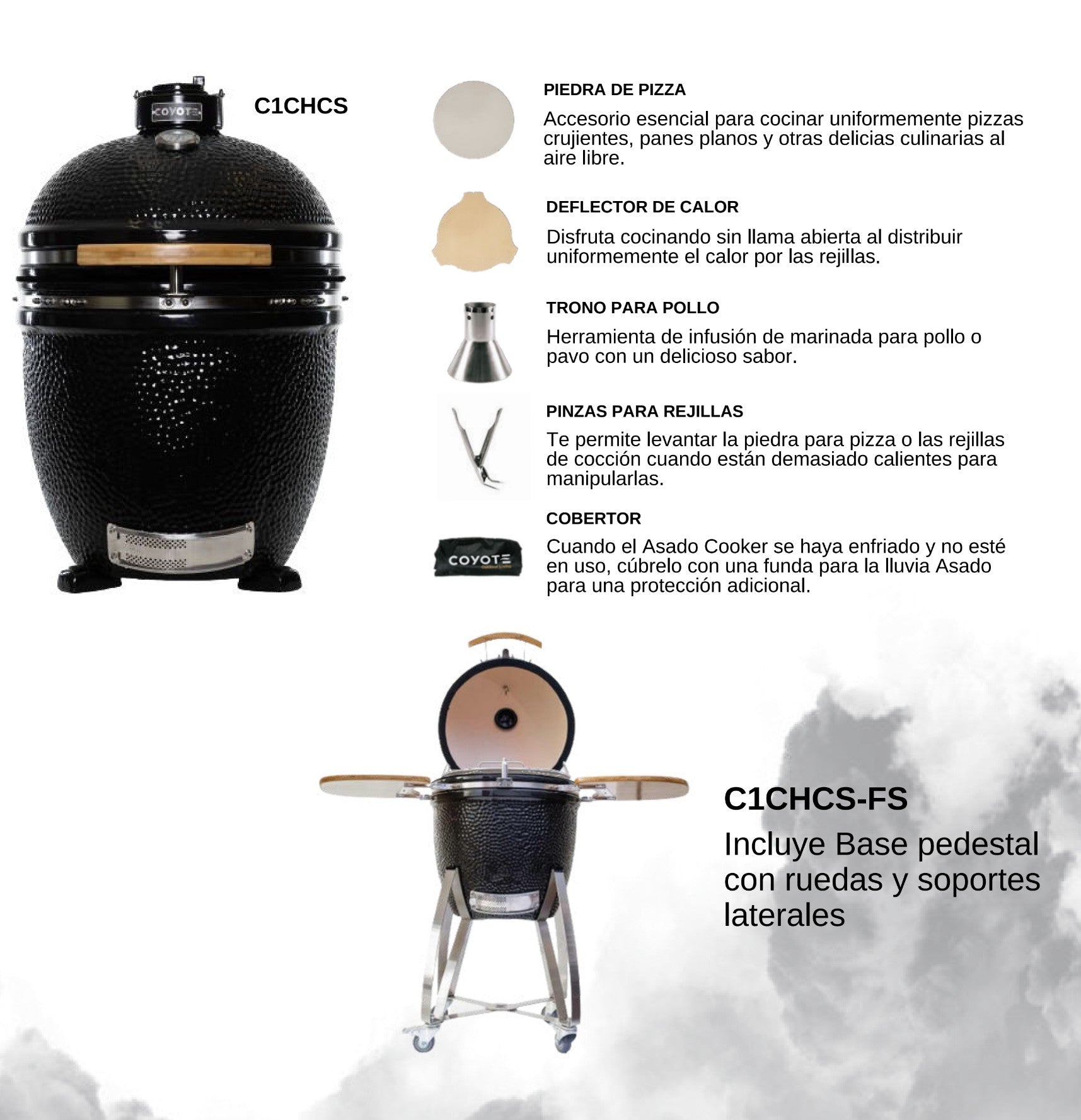 Asador Coyote C1CHCS con accesorios incluidos: piedra para pizza, deflector de calor, trono y pinzas