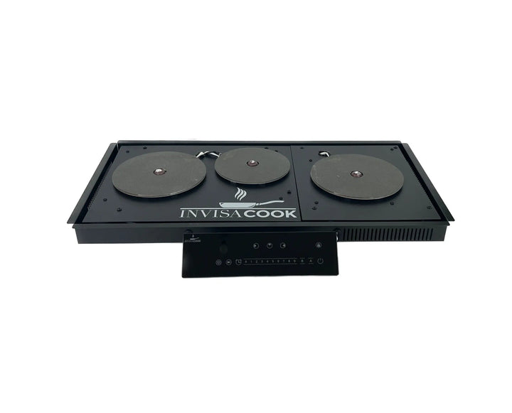 Cooktop de inducción invisible Invisacook de 3 quemadores en negro con módulo de control táctil, instalación bajo encimera