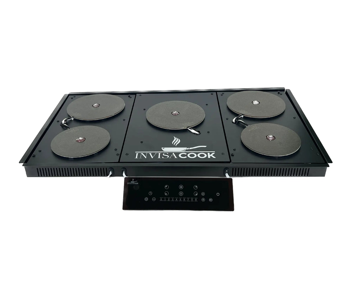Cooktop de inducción invisible Invisacook de 5 quemadores con controlador táctil, sistema de cocción invisible bajo encimera