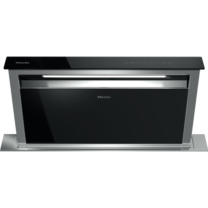 Campana extractora downdraft Miele DA6891 elevada, en acero inoxidable y cristal negro, para instalación en isla de cocina