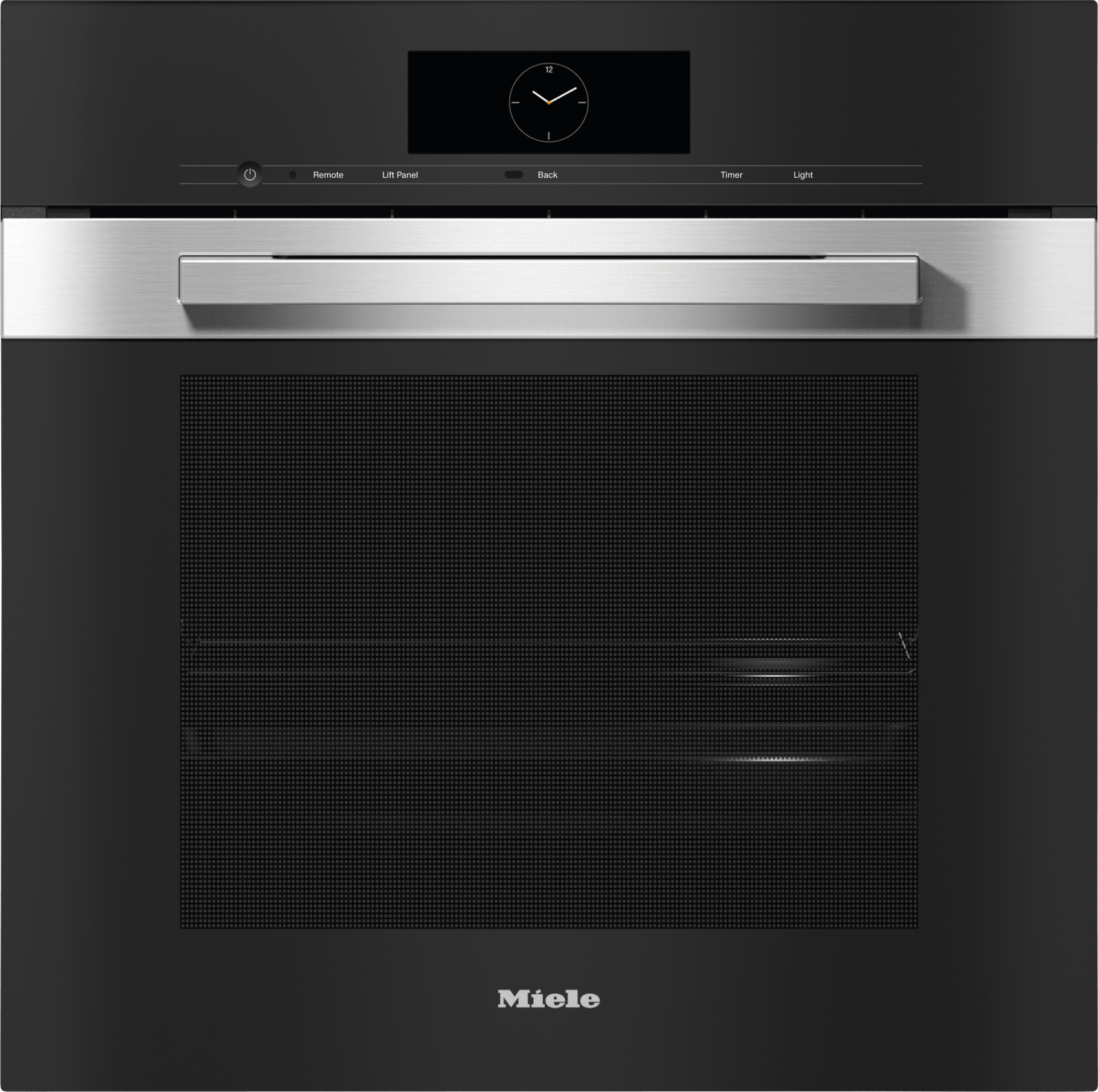 Horno combinado con vapor Miele DGC 7860 de 60 cm, frente de vidrio negro con marco de acero y pantalla táctil M Touch