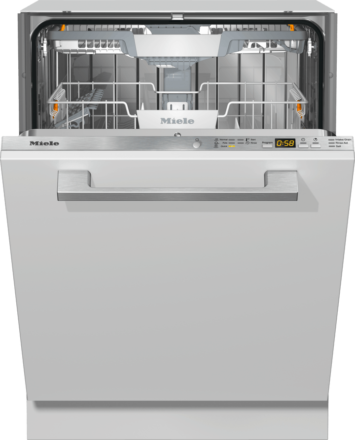 Lavavajillas integrado Miele G 5266 SCVi de 60 cm panel-ready, vista frontal con panel de controles DirectSelect y wordmark Miele